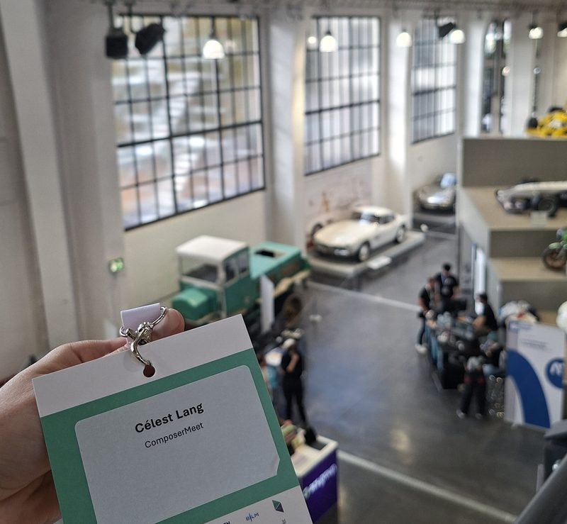 Namensschild von Célest Lang für ComposerMeet beim Xplorer Day im Deutschen Museum Verkehrszentrum